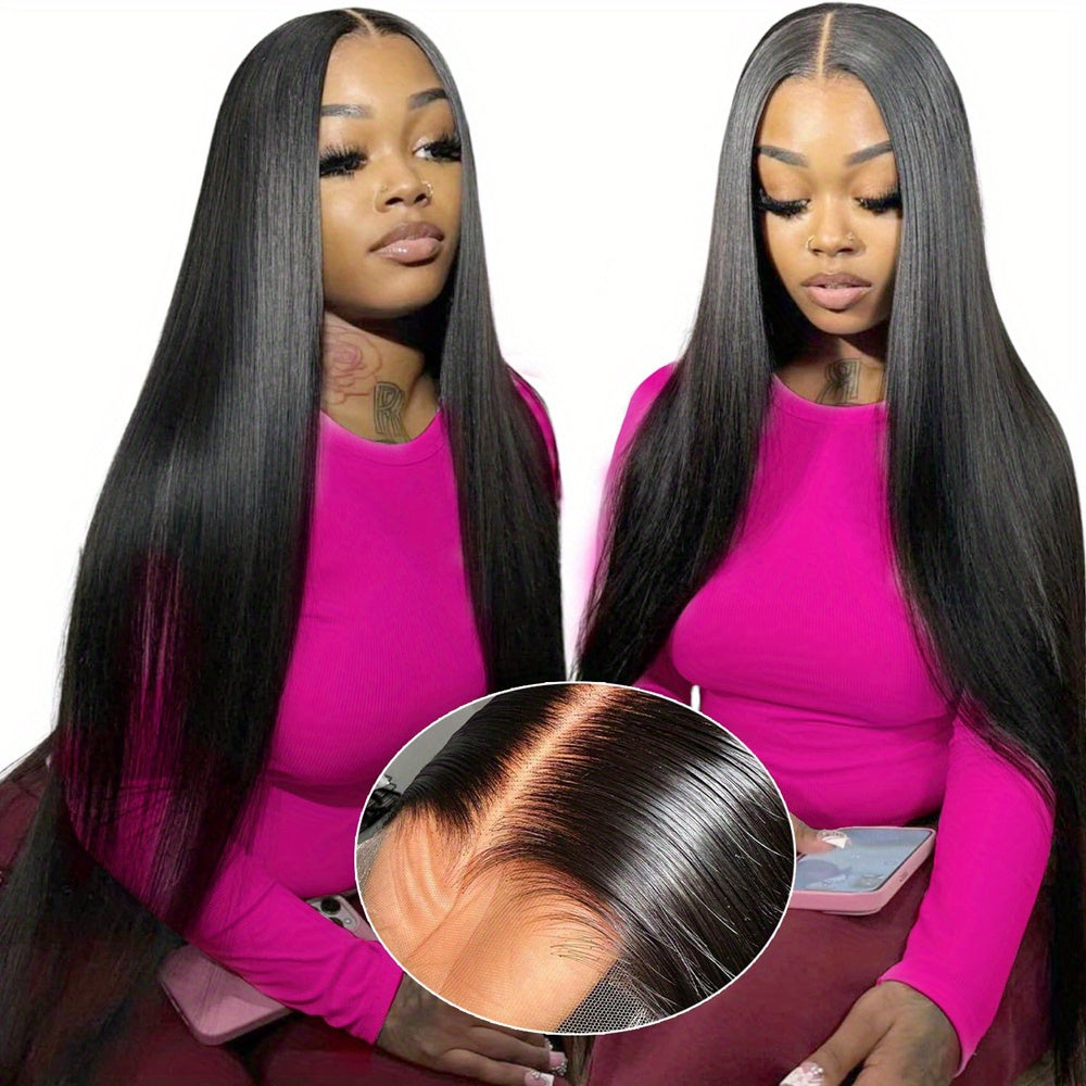5x5 HD Transparent Lace Front Wig Glueless Closure Human Hair Wig - 3-Second Application, Pre-Plucked & Pre-Cut, Pre-Bleached Knots, 250% Density Sleek Straight Hair for | Natural Hairline, High-Density Voluminous Hair, Wig A